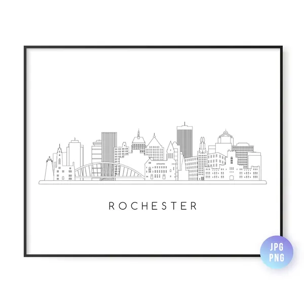 Rochester Skyline Line Art, New York Travel Poster