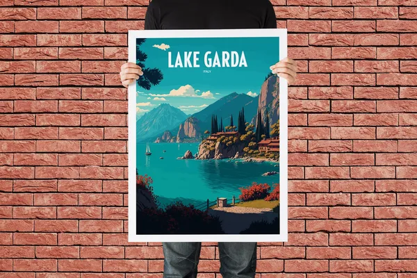 Lake Garda Italy Travel Poster, Europe Landmark