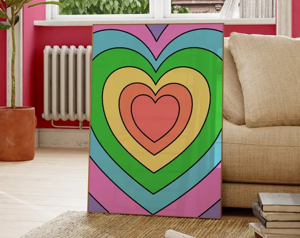 Rainbow Heart Art Print, Colorful Bedroom Decor