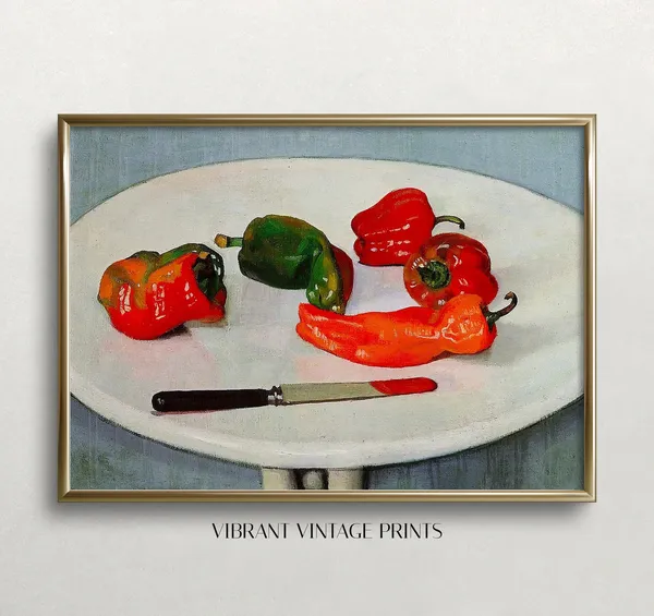 Red Peppers Vintage Kitchen Wall Art Poster Print