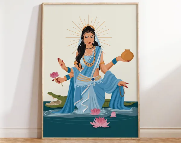 Goddess Ganga Devi Mata on Crocodile, Art Print