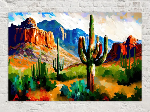 Desert Saguaro Southwest Landscape Painting Art Print