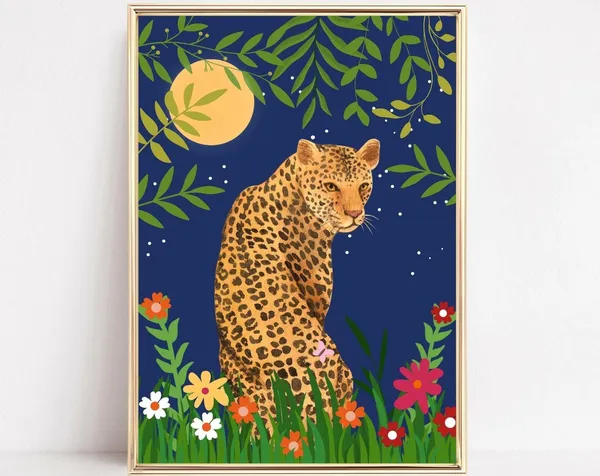 Leopard Wall Art Print, Van Gogh-Inspired Starry Night