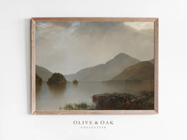 Vintage Lake Painting, Rustic Decor Art Print