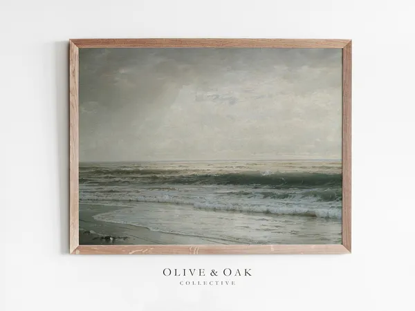 Vintage Coastal Ocean Art Print, Beach Seascape