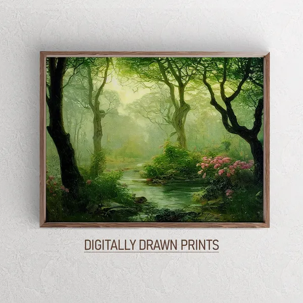 Rustic Cottage Forest Vintage Moody Art Print
