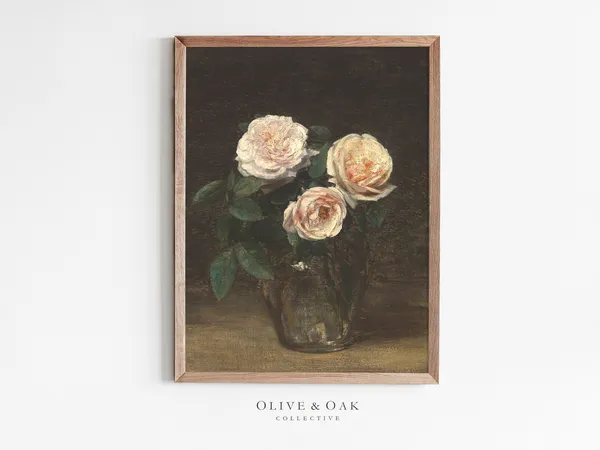 Vintage Floral Art Print, Moody Flower Artwork