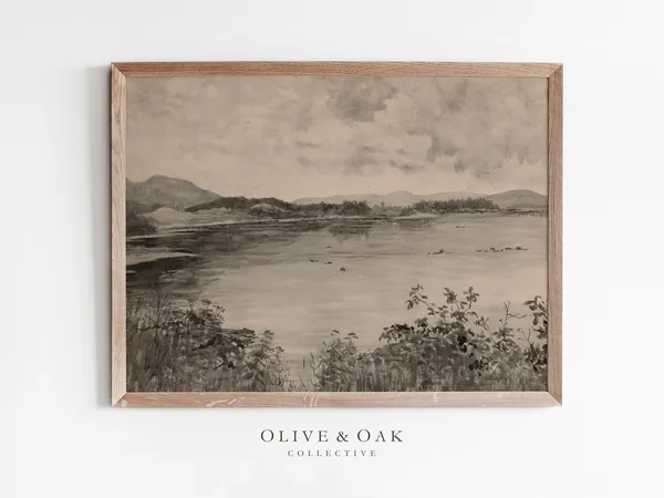 Minimalist Coastal Landscape, Vintage Watercolor Art Print