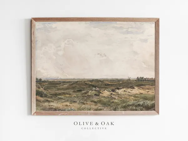 Vintage Landscape Painting, Country Farmhouse Art Print