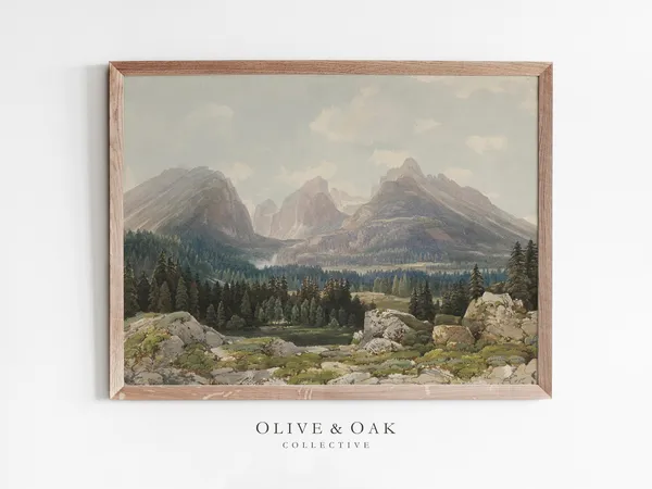 Vintage Mountain Watercolor Landscape Art Print