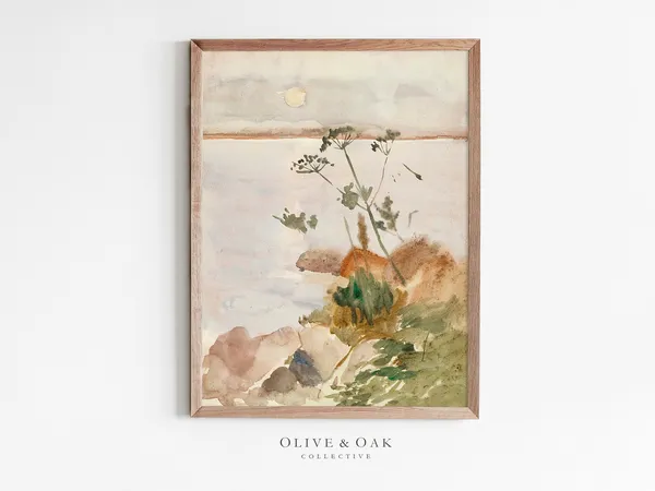 Abstract Watercolor Coastal Landscape Art Print