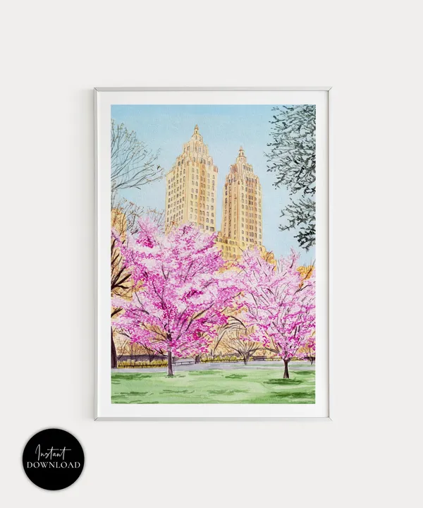 Central Park, New York Watercolor Travel Poster