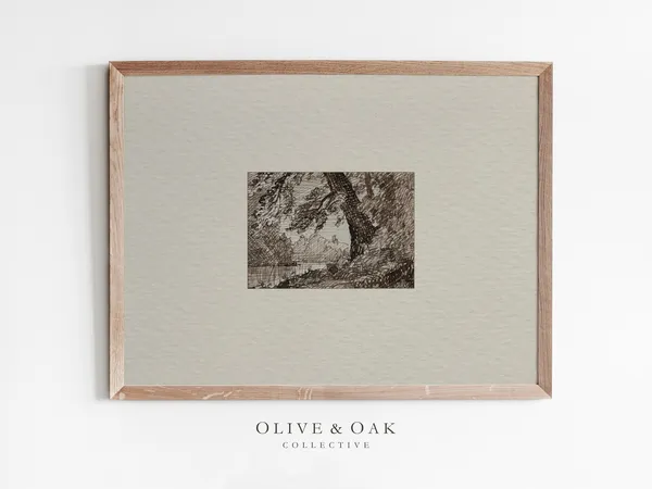 Rustic Landscape Sketch, Vintage Art Print