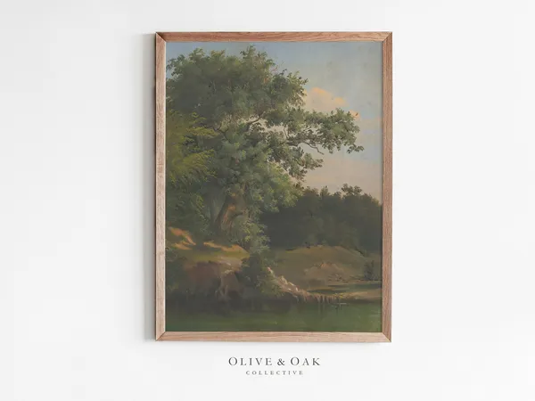Country Landscape Vintage Tree Painting Art Print