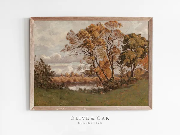 Fall Landscape Painting, Vintage Art Print