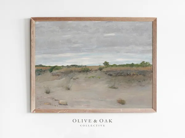 Muted Beach Painting, Neutral Seascape Art Print