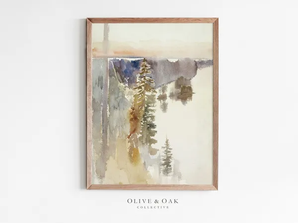 Rustic Landscape Painting, Watercolor Abstract Landscape