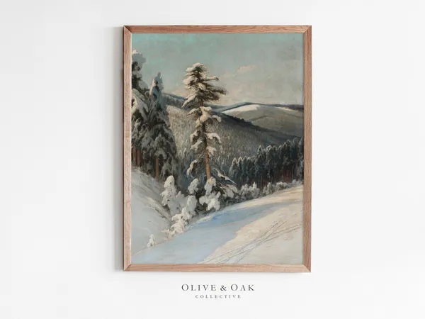 Rustic Winter Landscape Art Print, Snowy Trees