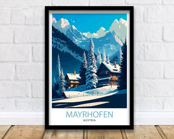 Mayrhofen Austria Travel Poster, Europe Wall Decor