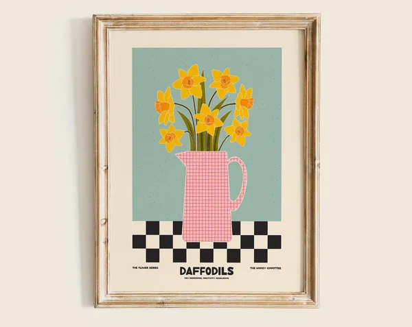 Daffodil Floral Art Print, Spring Wall Decor