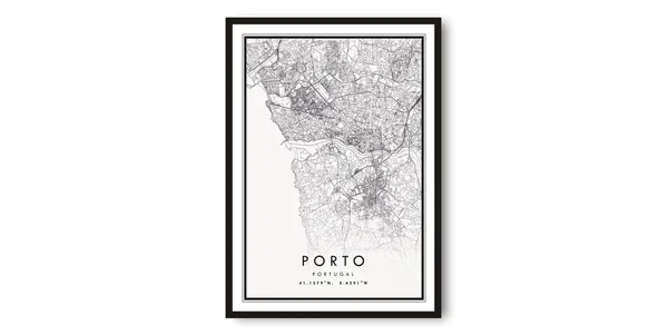 Porto Portugal Map Art Print, Minimalist City Poster
