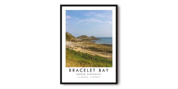 Bracelet Bay Mumbles Gower Travel Poster, Minimalist