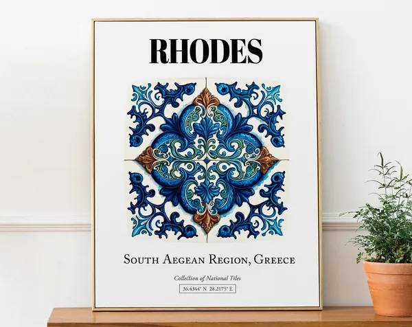 Rhodes Intricate Tile Art, Greek Island Legacy Poster