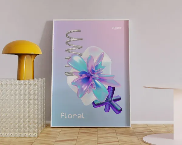 Cyber Floral Y2K Aesthetic Art Print, Floral Poster