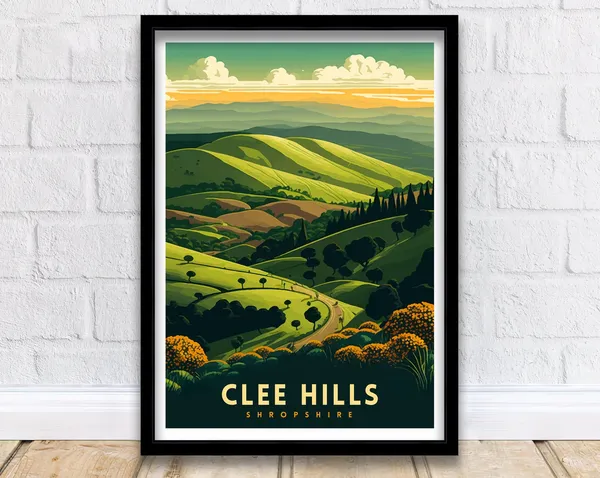 Clee Hills Travel Poster, Shropshire UK Landscape