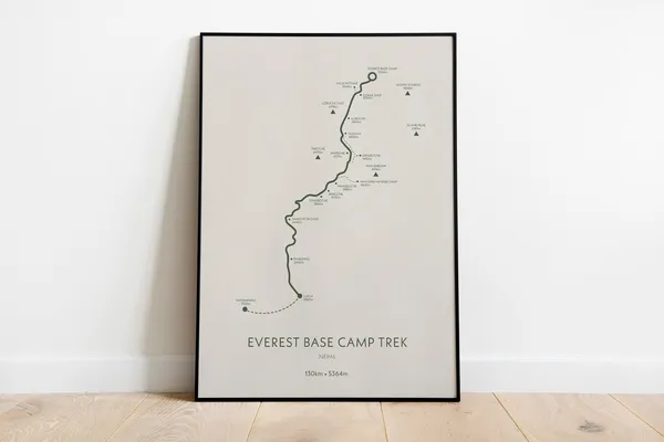 Everest Base Camp Trek Travel Poster, Mountain Map
