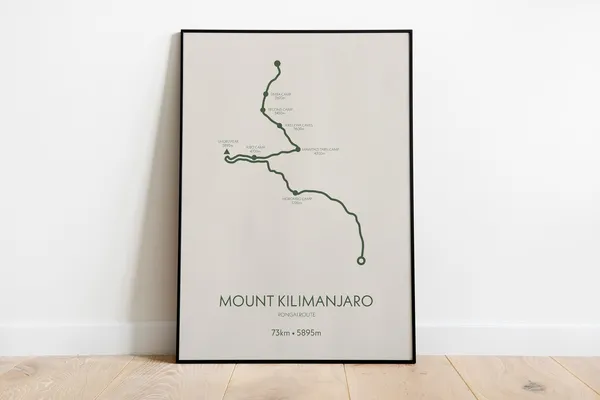 Kilimanjaro Rongai Trail Travel Poster, Mountain Map