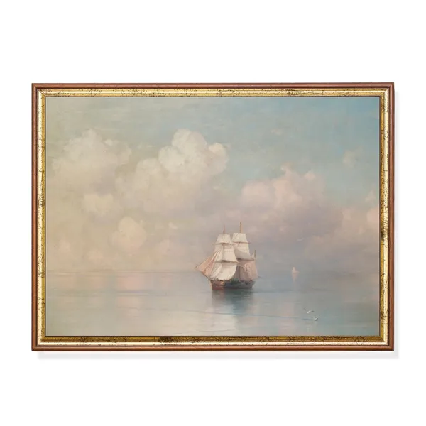 Vintage Antique Seascape, Ocean Ship Art Print