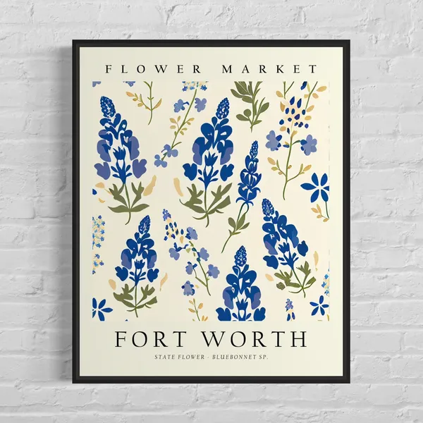 Fort Worth Texas Flower Market Art Print, Bluebonnet Art