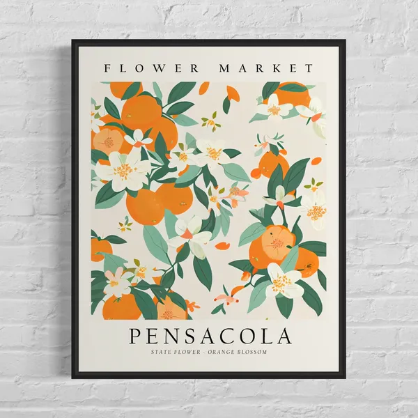 Pensacola Florida Flower Market Art Print, Botanical
