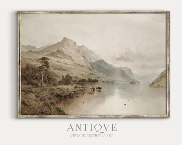 Scottish Loch Painting, Vintage Scotland Landscape