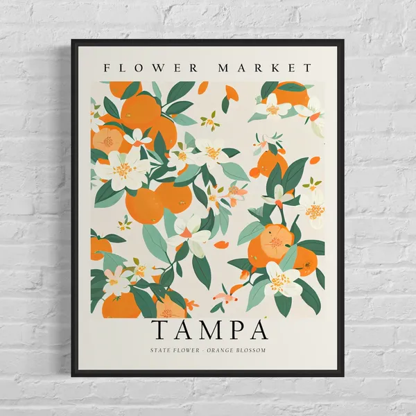 Tampa Florida Flower Market, Botanical Travel Poster