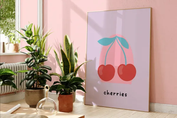 Cherry Print Kitchen Fruit Abstract Art Print