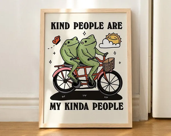 Frog Illustration Wall Print, Cottagecore Kindness Decor