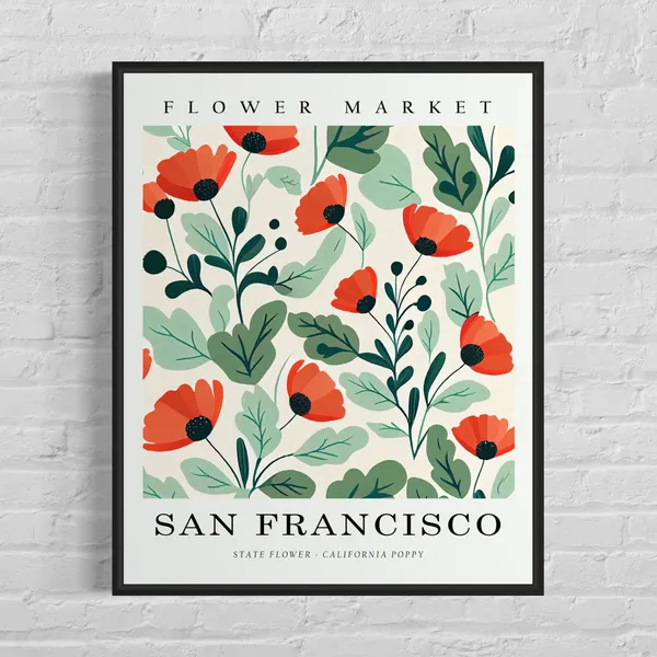 San Francisco Flower Market Art Print, Botanical Pastel
