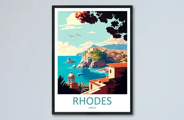 Rhodes Greece Travel Poster, Europe Wall Art Print
