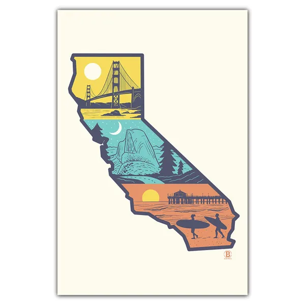 Layers Of California Travel Poster, Postcard Style