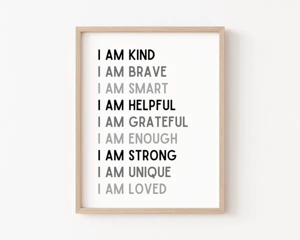 Kids Affirmation Poster, Black and White Playroom Decor