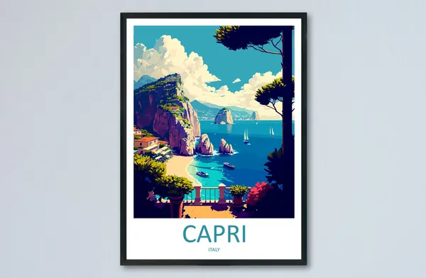 Capri Travel Poster, Europe Wall Art Print