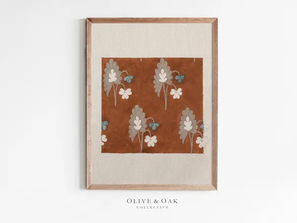 Vintage Floral Textile Print, Boho Decor