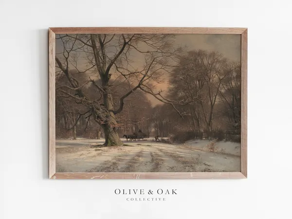Winter Country Landscape, Vintage Farmhouse Art Print