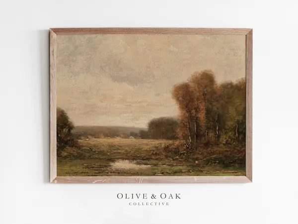 Vintage Fall Landscape Painting, Autumn Wall Art