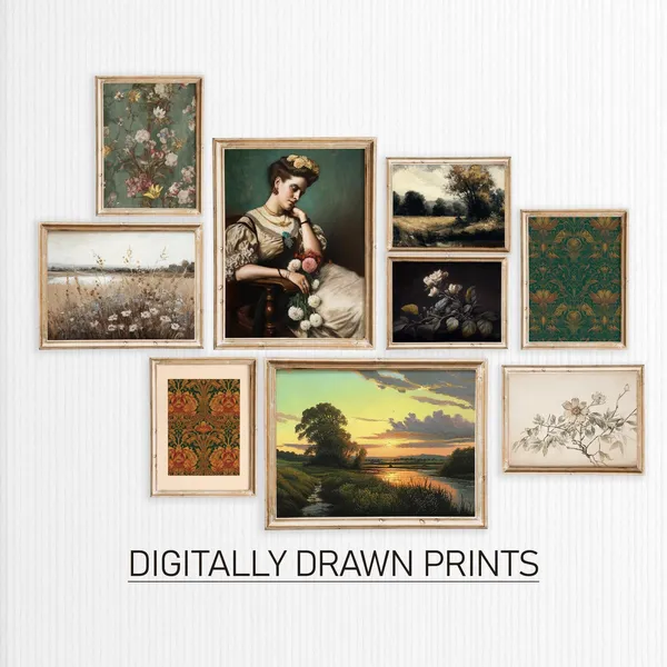 Vintage Spring Flower Meadow Art Print, Gallery Set