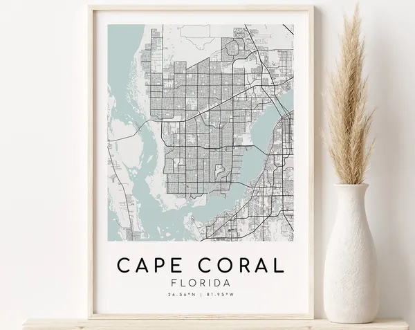 Cape Coral City Map Minimalist Art Print
