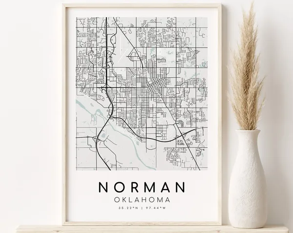 Norman Oklahoma Map Print, Minimalist Travel Poster