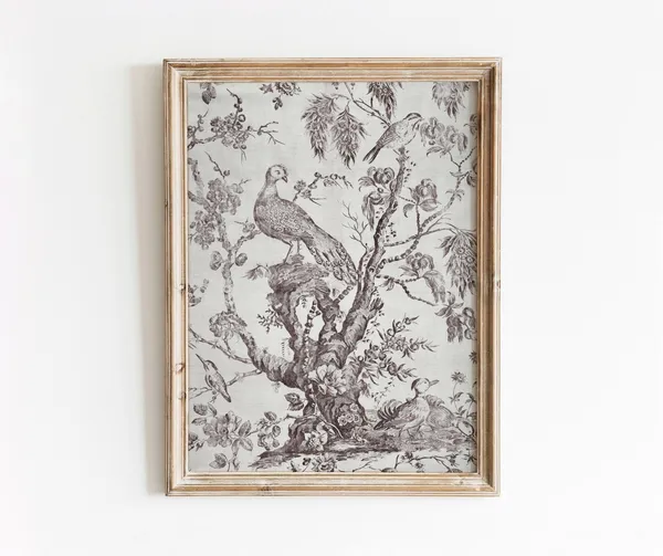 Bird Textile Vintage Art Print, Peacock Pheasant